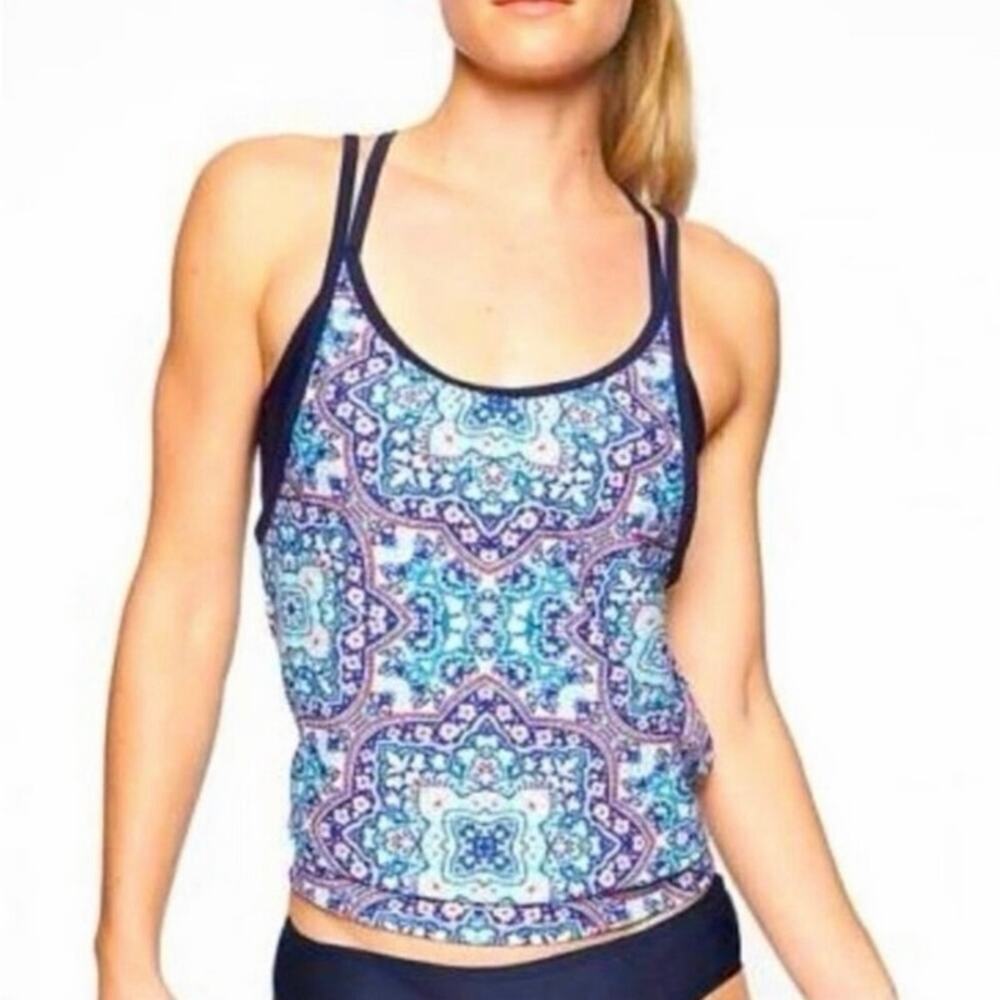 Athleta Monaco Blue Multicolor Print Tankini Swim Top 34B/C